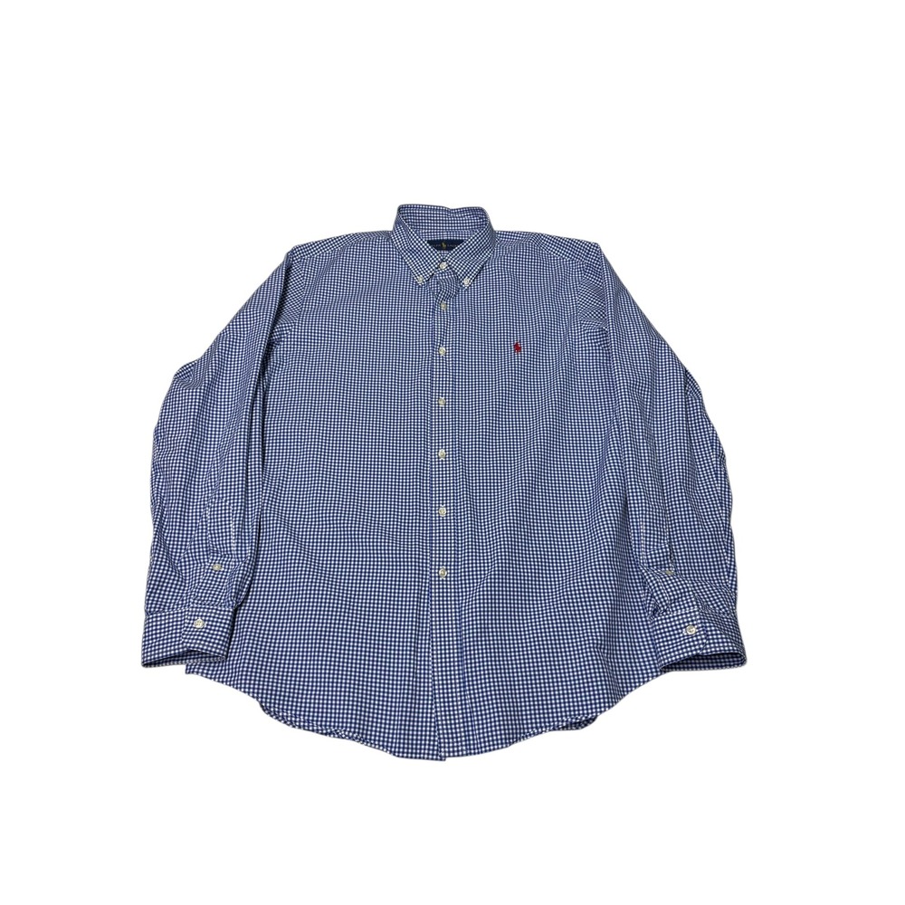 Polo Ralph Lauren Gingham Button Down Shirt Red Pony Logo Blue White‎ XL